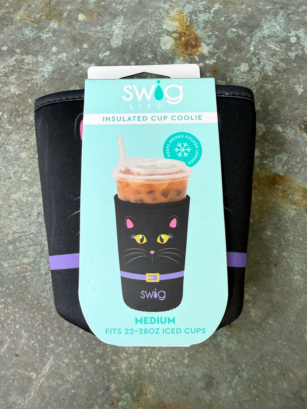 Swig Life Insulated Cup Coolie - Black with Purple Accent Medium Size